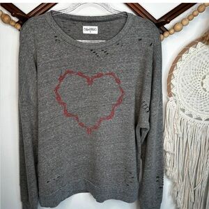 Lauren Moshi Distressed Gray High Heel Heart Print Women's Top Sweatshirt XS